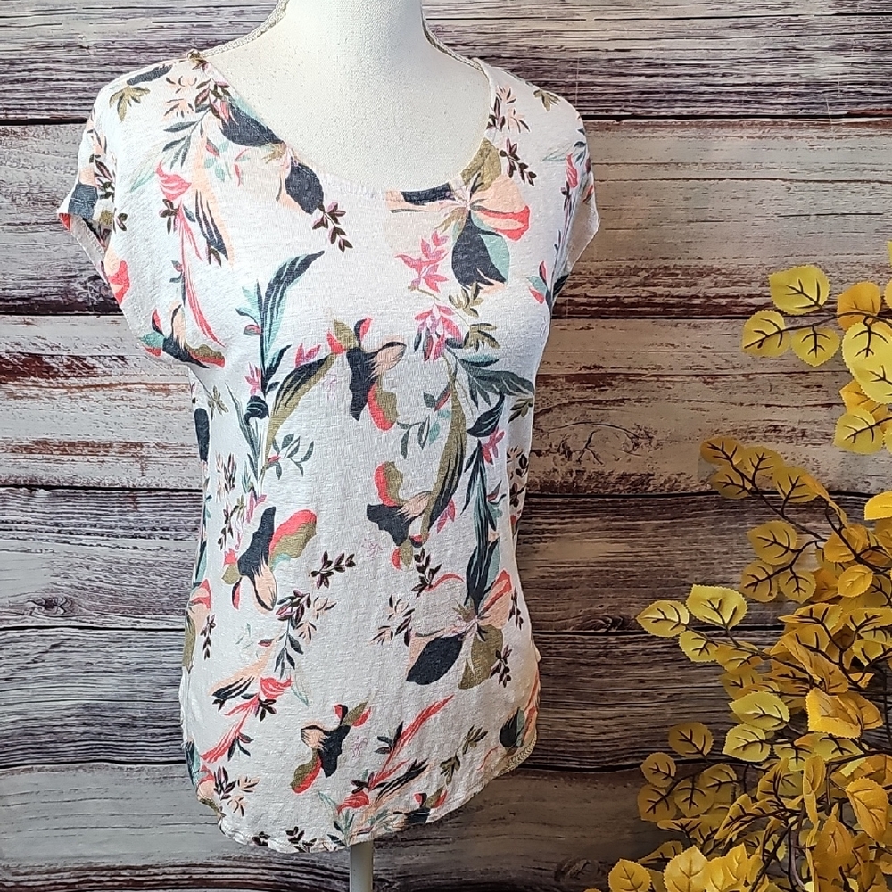 RACHEL ZOE LINEN SLEEVELESS FLORAL PULLOVER TEE